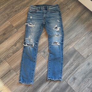 American Eagle Outfitters Women's Ripped Blue Skinny Jeans 28 x 30